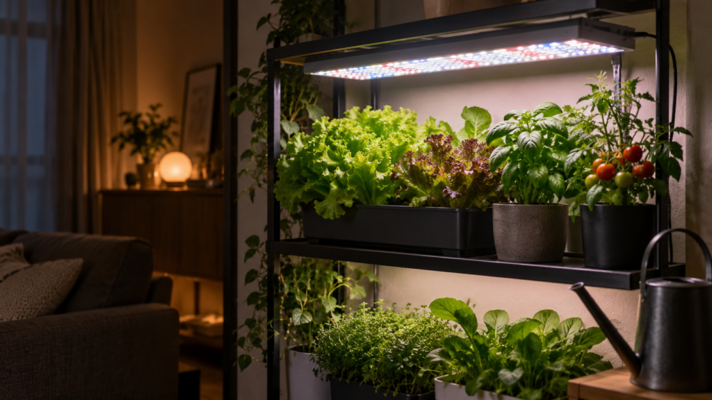 LED育成ライトでレタスやハーブを育てる室内家庭菜園